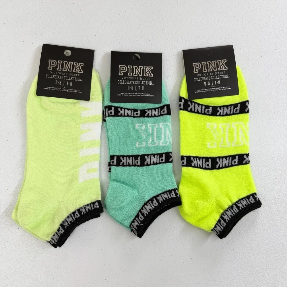NEW PINK Victoria's Secret collegiate collection yellow turquoise ankle‎ socks